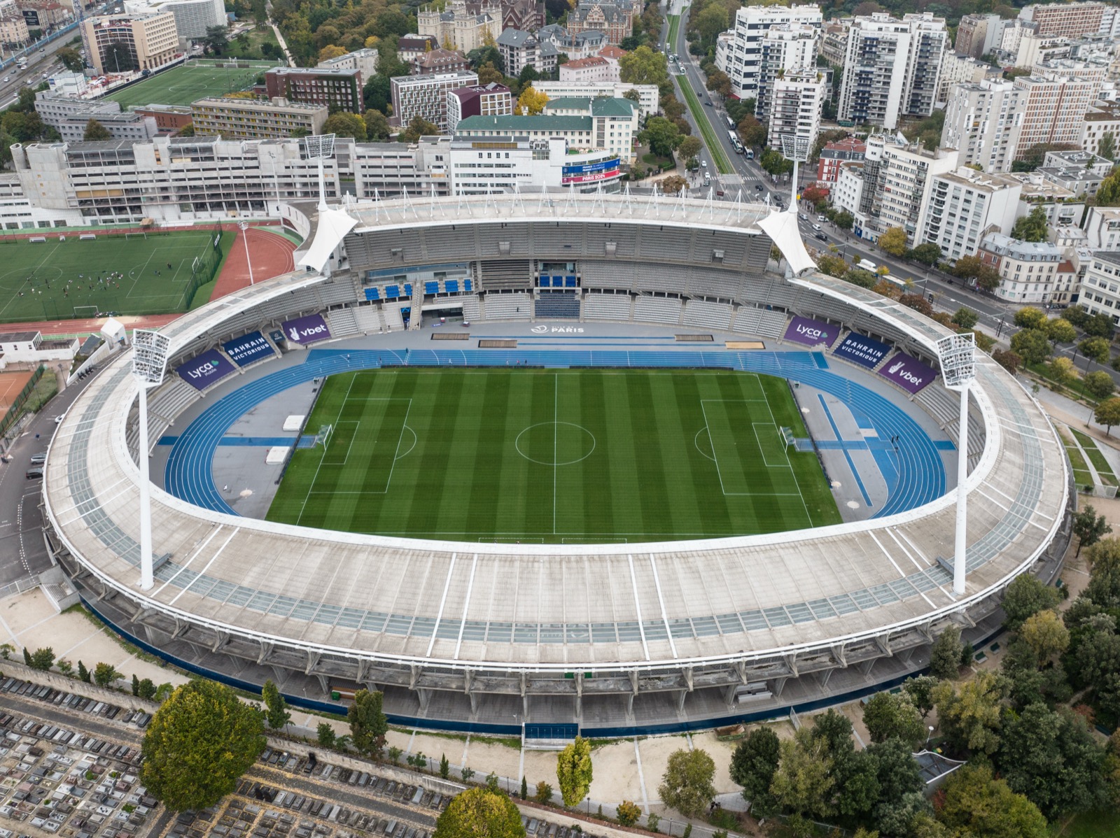 Aerial view of Stade Sébastien Charléty, in the thirteenth arrondissement of Paris.