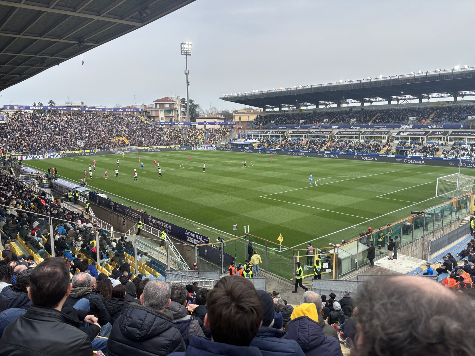 Panoramic view of the Stadio Ennio Tardini in Parma, March 2026.